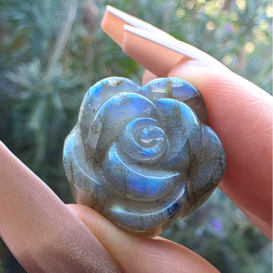 High Grade Labradorite Crystal Rose Carving