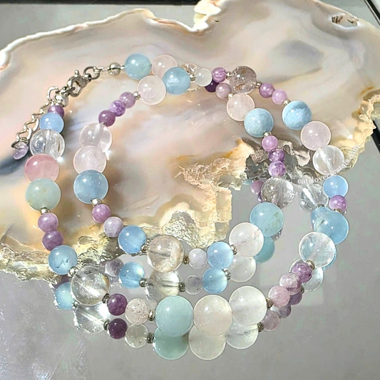Aeris Necklace | Aquamarine, Blue Lace Agate & Rose Quartz Crystal Jewellery
