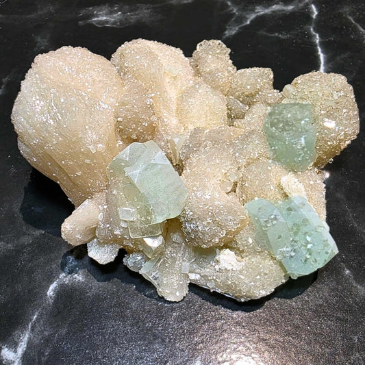 Large Stilbite with Sugar Green Cubic Apophyllite Cluster - 205g