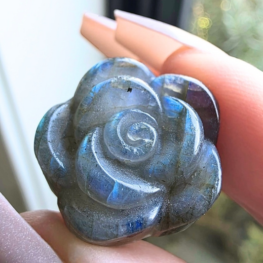 High Grade Labradorite Crystal Rose Carving