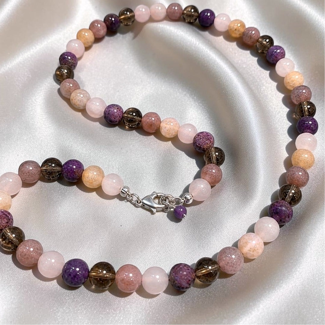Petal Vesper Necklace | Phosphosiderite, Rose Quartz, Flower Agate & Smoky Quartz