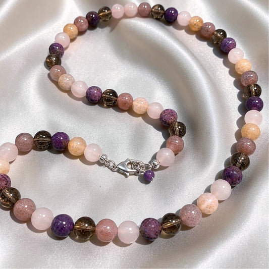 Petal Vesper Necklace | Phosphosiderite, Rose Quartz, Flower Agate & Smoky Quartz
