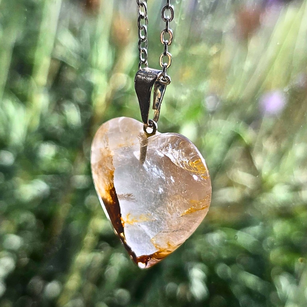 Golden Healer in Quartz Heart Necklace