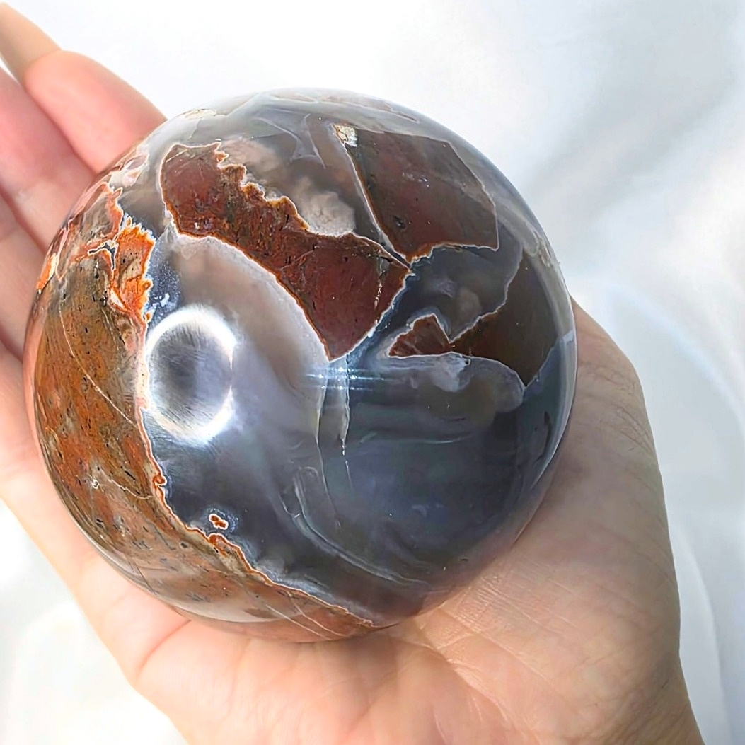 Large Red Volcano Agate Sphere 473g - UV reactive