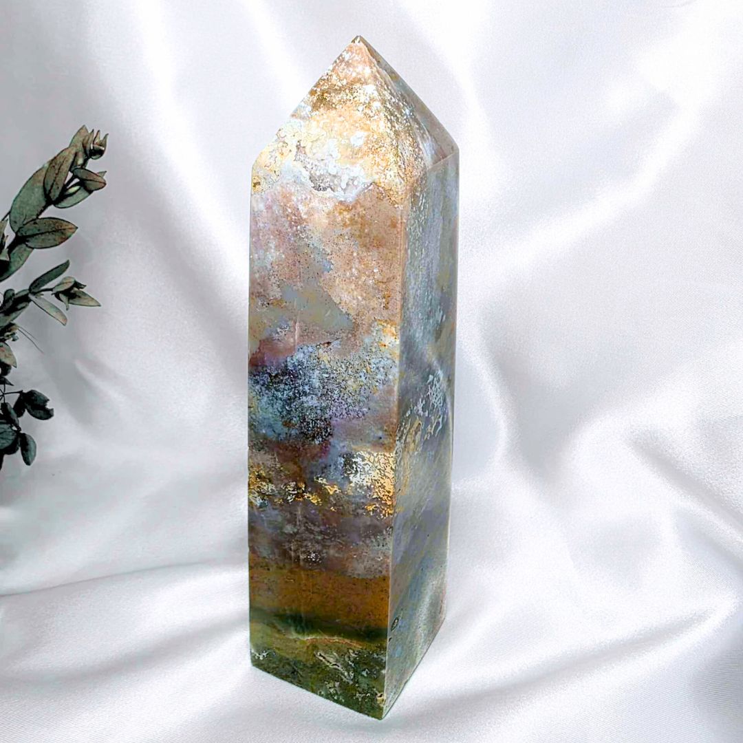 Large Druzy Ocean Jasper Tower Point - 718g, 19cm tall