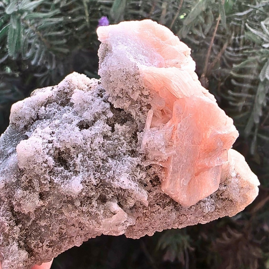 Zeolite with Stalactites & Shimmering Peach Stilbite Cluster - 124g
