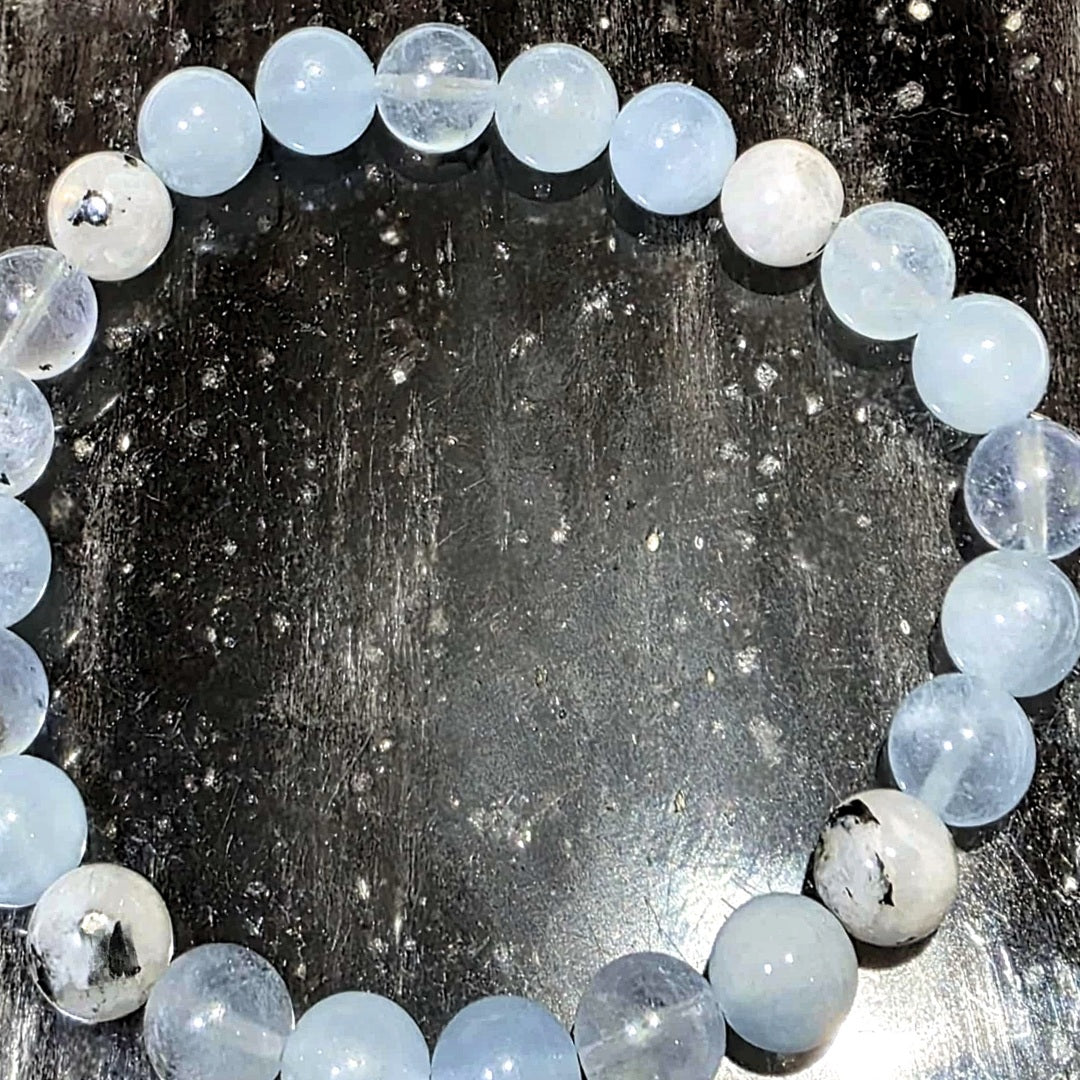 High Grade Aquamarine, Tourmaline & Moonstone Bracelet - Unisex 2 sizes