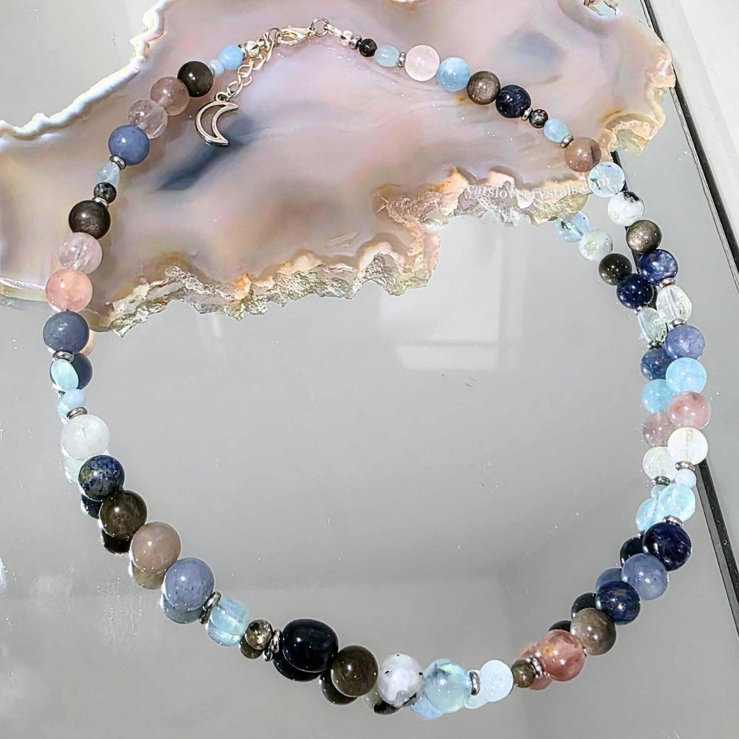 Cirrus Necklace | Aquamarine, Lapis Lazuli & Obsidian Crystal Jewellery