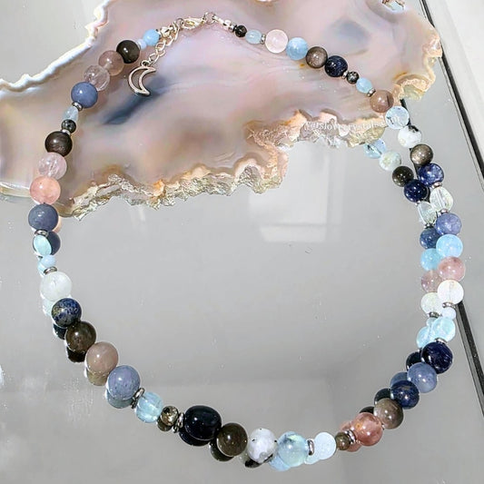 Cirrus Necklace | Aquamarine, Lapis Lazuli & Obsidian Crystal Jewellery