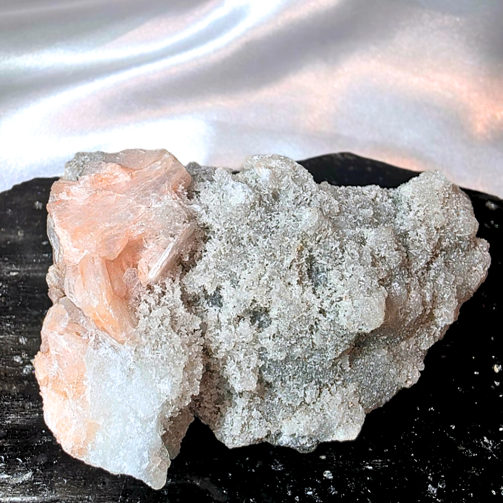 Zeolite with Stalactites & Shimmering Peach Stilbite Cluster - 124g