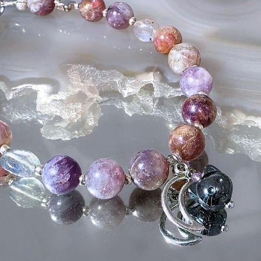 Lunar Cat Crystal Bracelet | Unicorn Stone, Labradorite & Hematite Jewellery