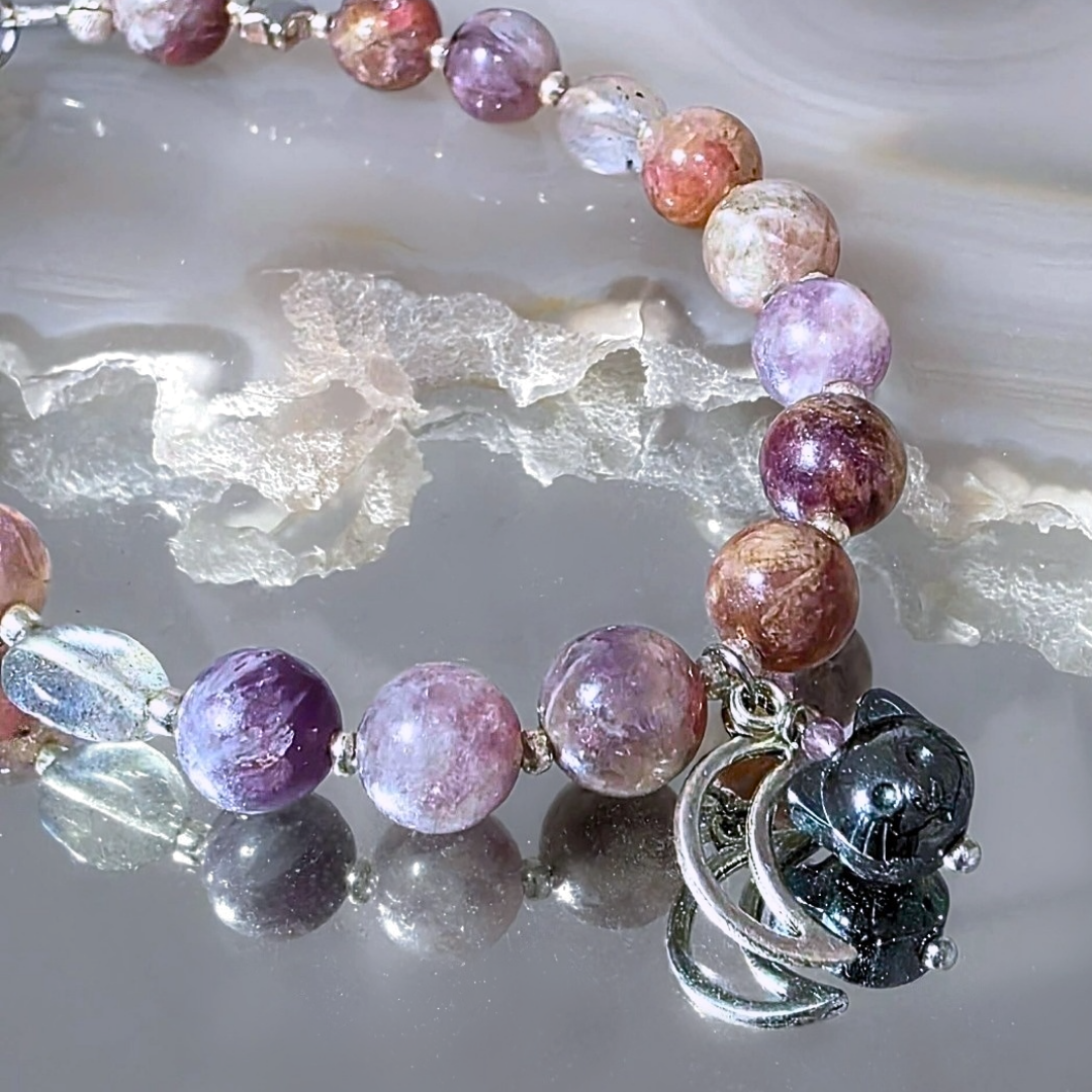 Lunar Cat Crystal Bracelet | Unicorn Stone, Labradorite & Hematite Jewellery