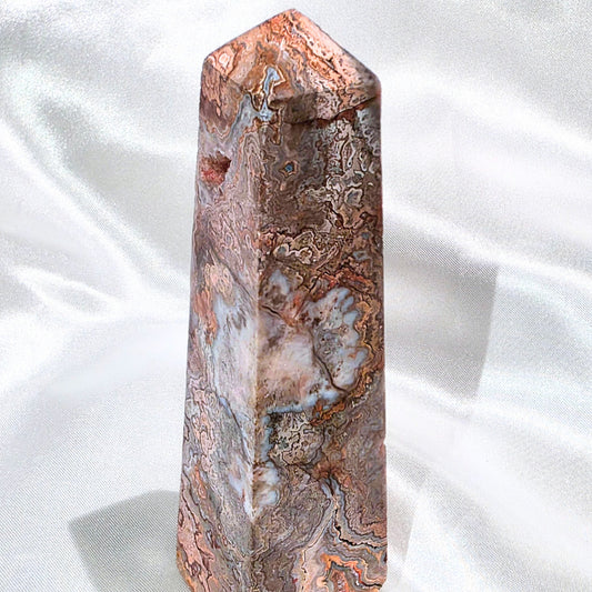 Peach-Pink Crazy Lace Agate Tower - 11.6cm
