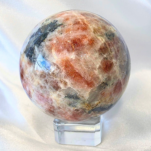High Grade Sunstone & Black Tourmaline Crystal Sphere - 227g