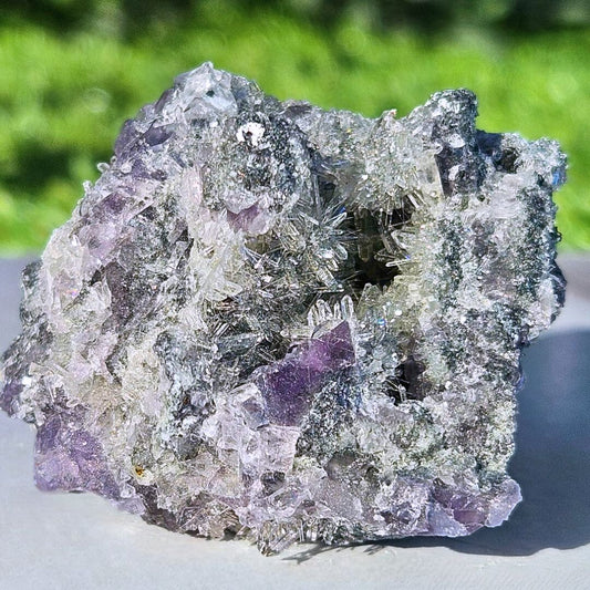 Purple-Blue Fluorite on Druzy Needle Quartz