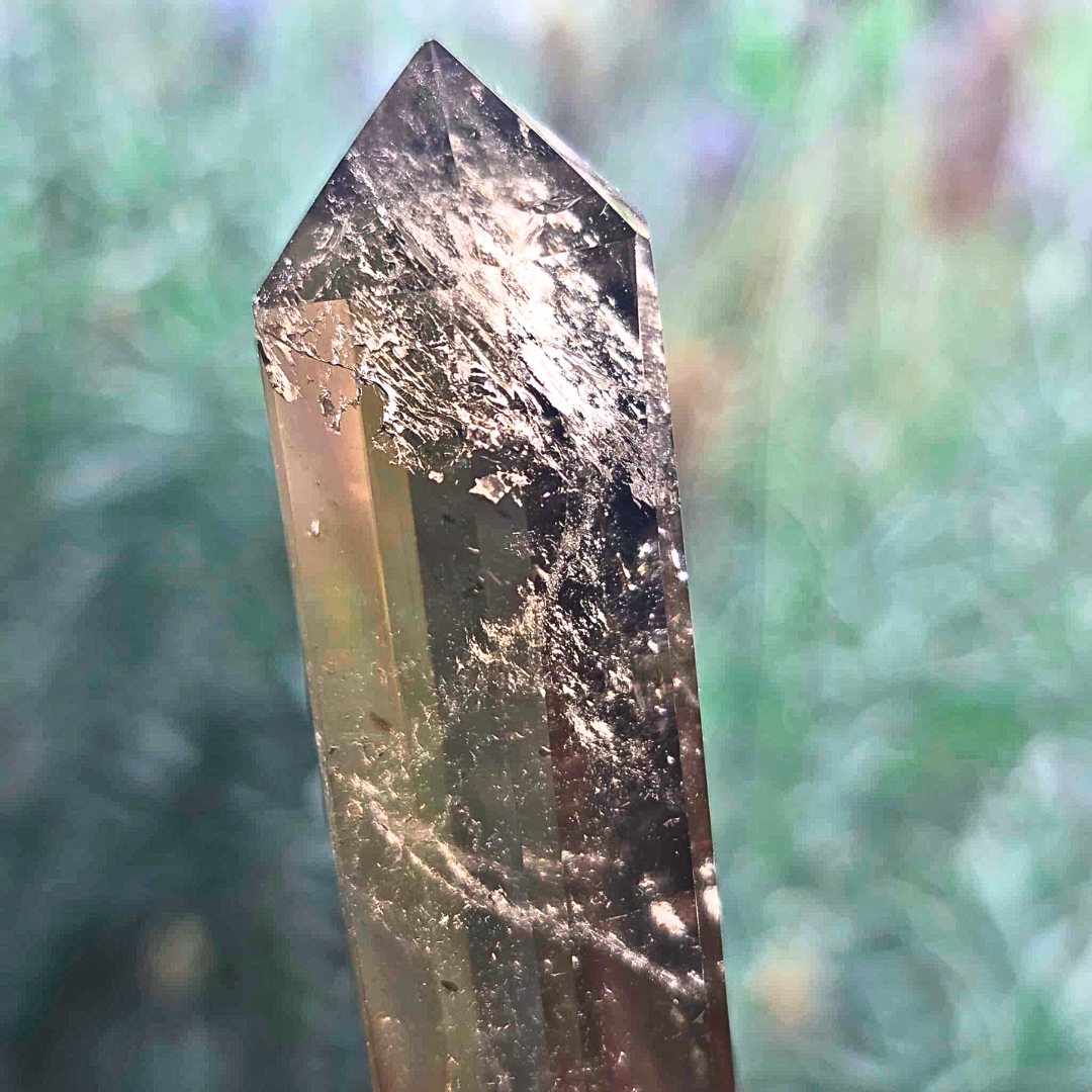 High Grade Smoky Quartz DT Wand with Rainbows - 10.3 cm