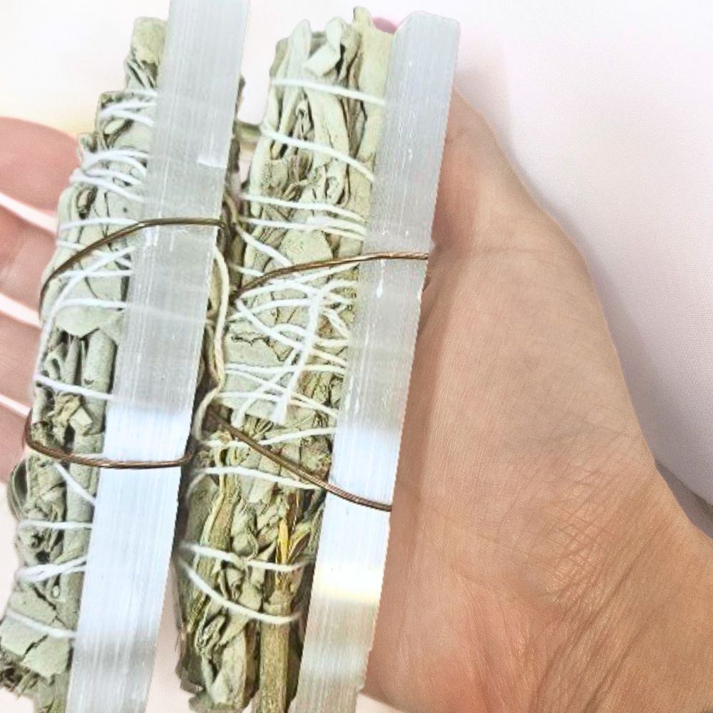 Sage & White Selenite Wand Kit