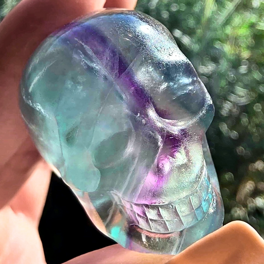 Rainbow Fluorite Skull Carving