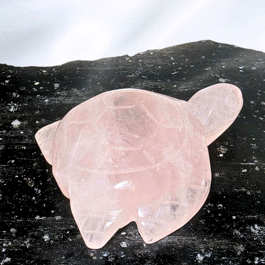 Rose Quartz Turtle with Rainbows