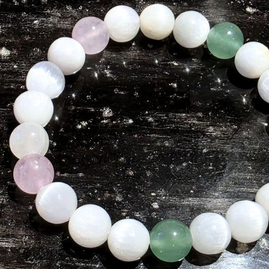 Selenite, Aventurine & Rose Quartz 8mm Crystal Bracelet