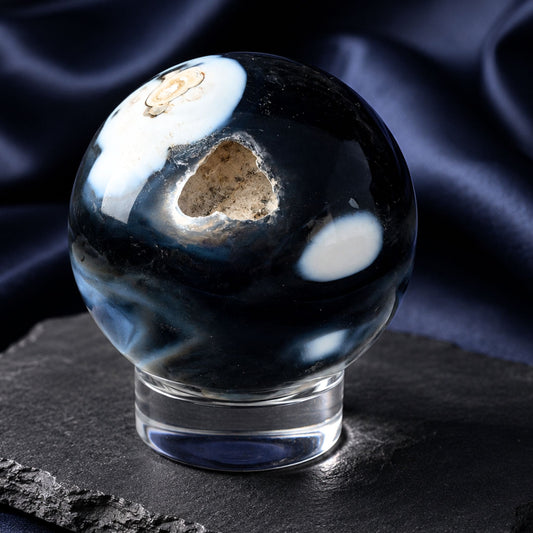 Orca Agate with Open Cave Crystal Sphere (Madagascar)
