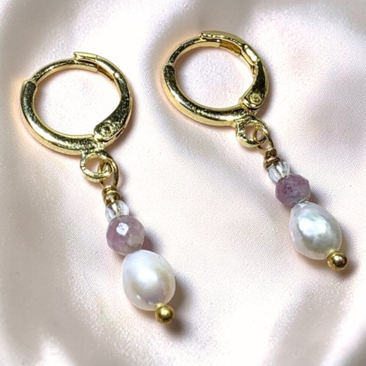 Rosé Drop Earrings | Faceted Petite Pink Tourmaline & Pearl