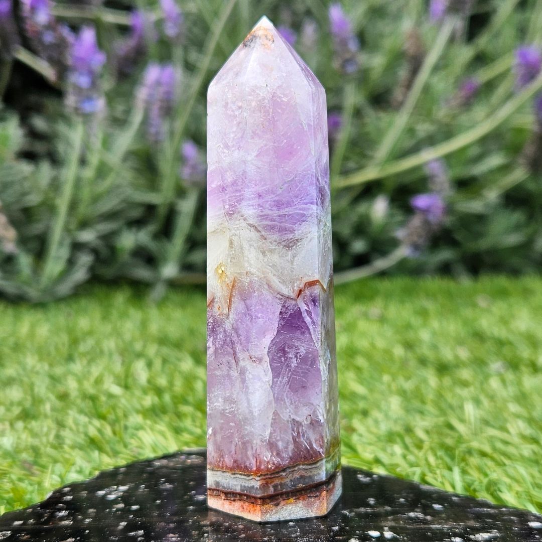 Crazy Lace Agate x Amethyst Crystal Tower