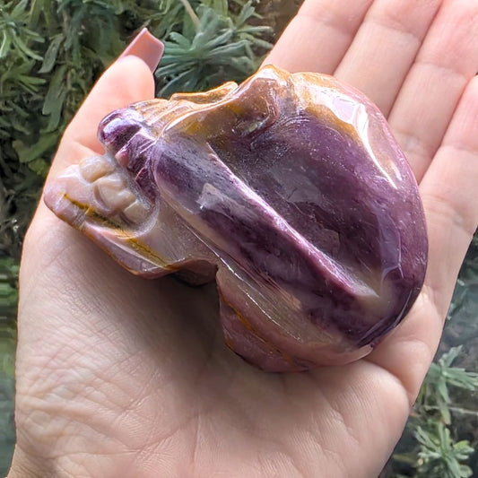 Pink, Purple & Yellow Mookaite Skull Carving - 210g
