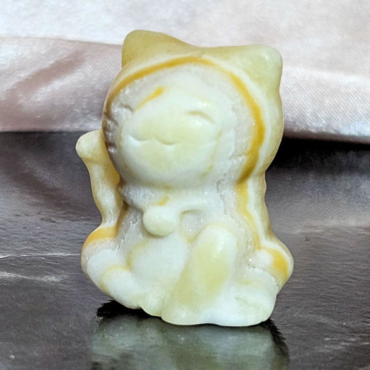 Yellow Calcite Cat Carving