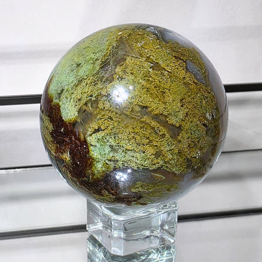 High Grade Moss Agate & Blue Chalcedony Sphere - 280g