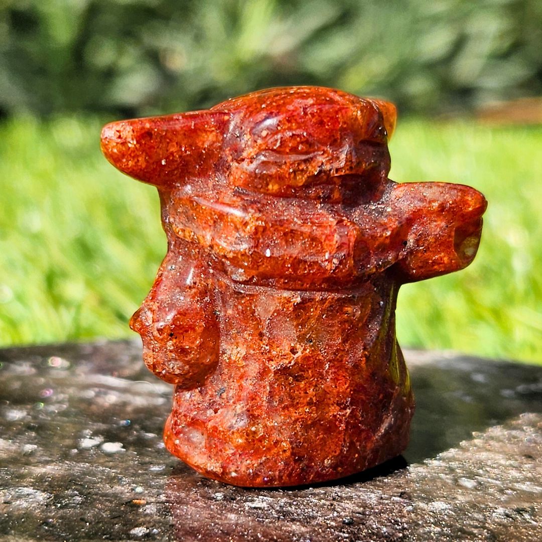 High Grade Fire Quartz Baby Yoda Crystal Carving