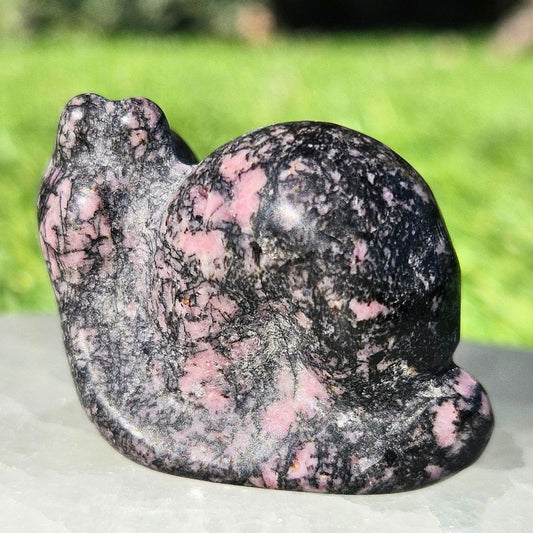 Rhodonite Crystal Snail Carving