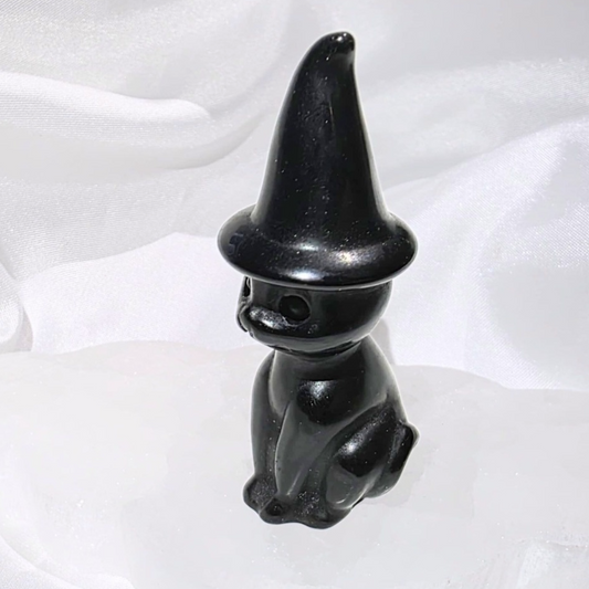 Obsidian Witch Cat Carving