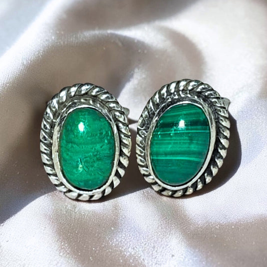 Natural Malachite Sterling Silver Stud Earrings