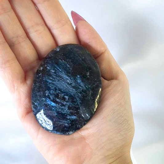 High Grade Arfvedsonite - Blue Fireworks Stone Palm Stone