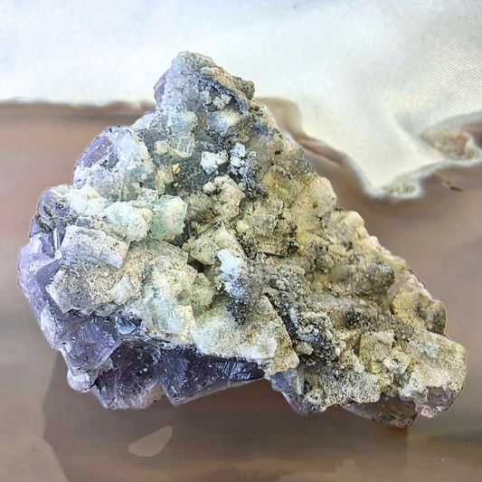 YGX Blue & Purple Phantom Cubic Fluorite, Pyrite & Sugar Quartz Cluster