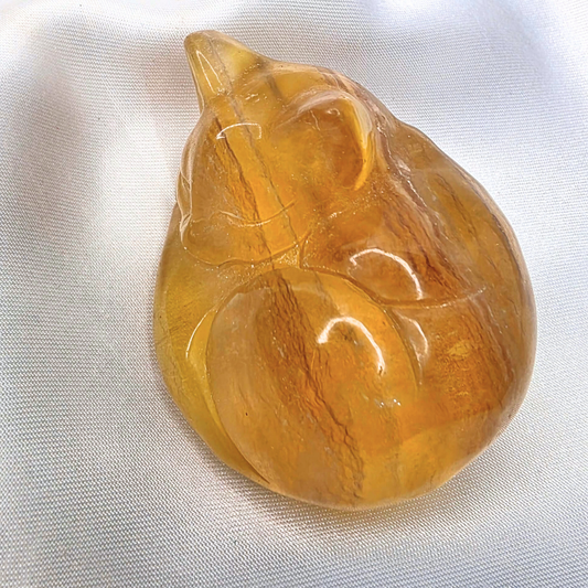 Natural Yellow Fluorite Medium Sleeping Cat Carving
