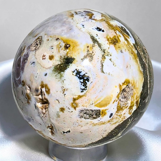 Large Pink, Green & White Druzy Ocean Jasper Sphere - 460g