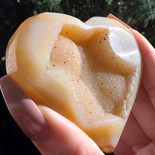 Agate Heart with Large Open Druzy - includes stand