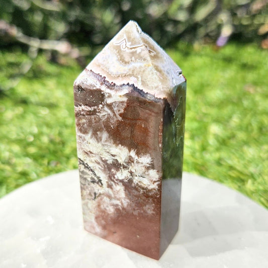 Crazy Lace Agate with Scolecite Tower Point