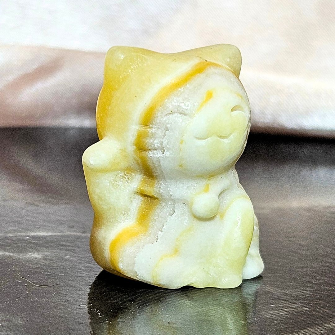 Yellow Calcite Cat Carving