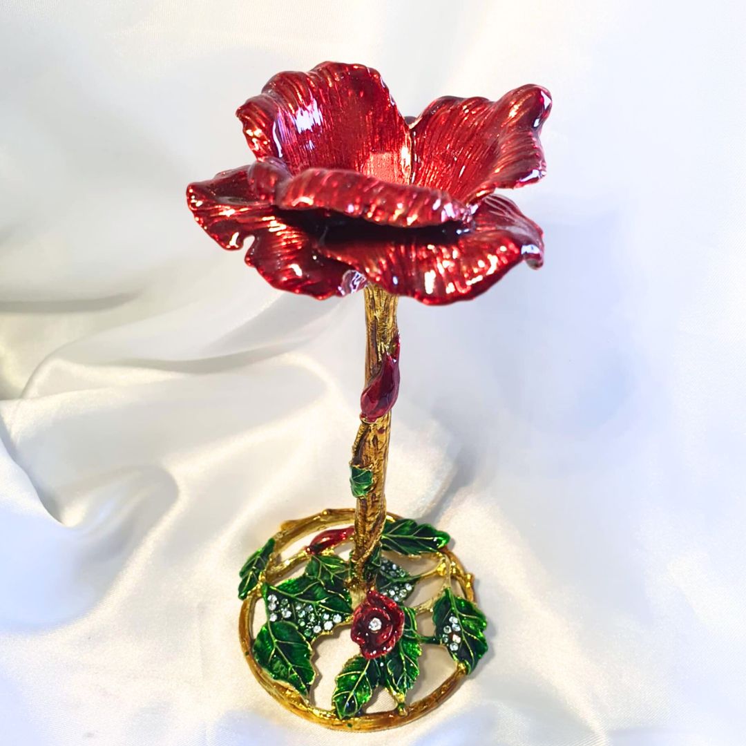 Enamel Rose Metal Sphere Holder (13cm tall)