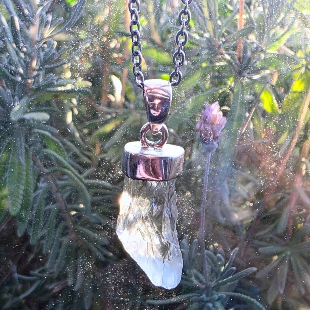 Sterling Silver 925 Prasiolite (Green Amethyst) Crystal Necklace