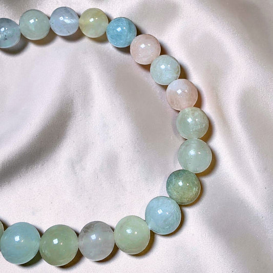 Multi-Tone Morganite Crystal Bracelet – 8mm Natural Beryl