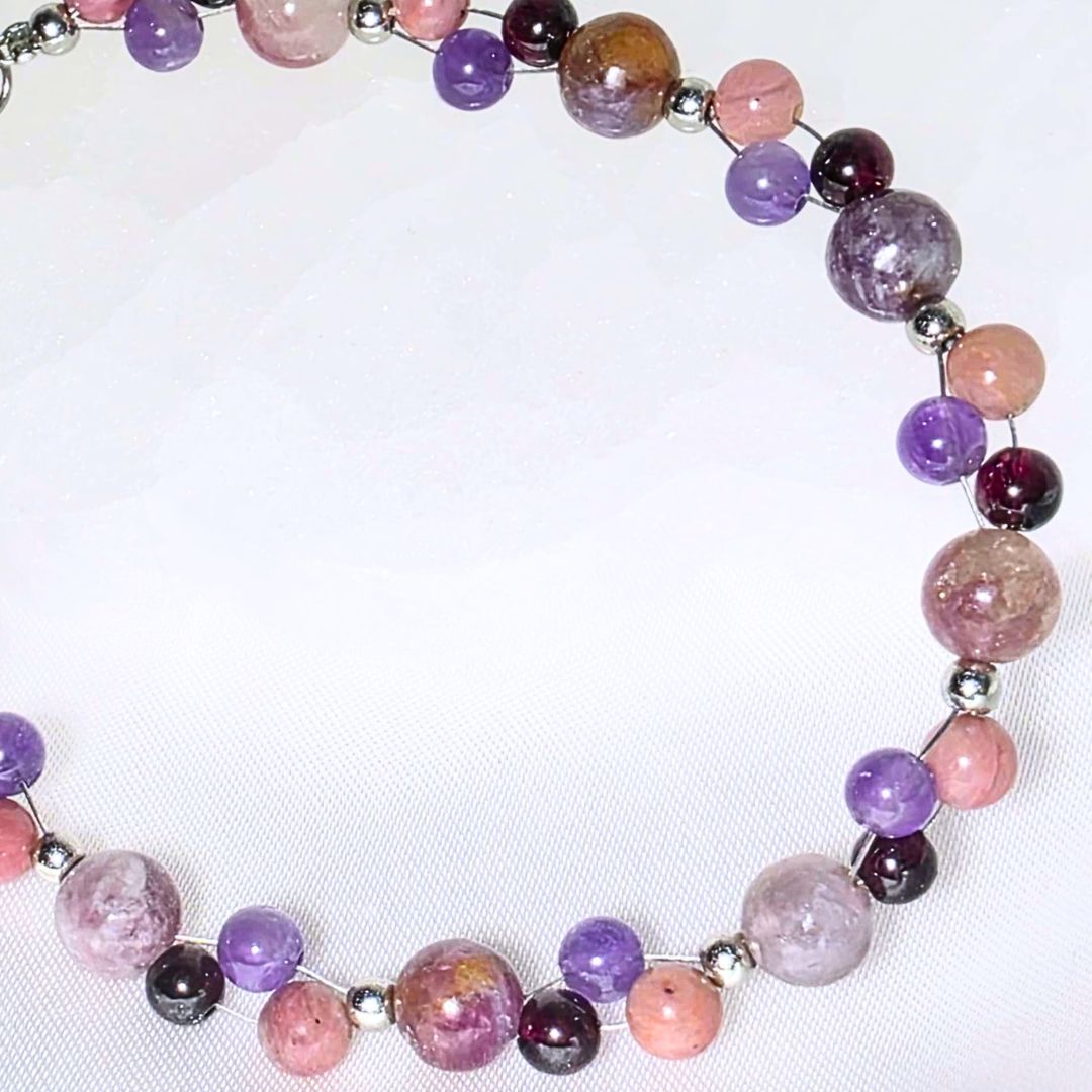 Unicorn Stone, Garnet, Rhodonite & Amethyst Crystal Bracelet