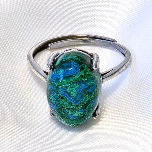 Malachite & Chrysocolla (Malacolla) Adjustable Silver Ring