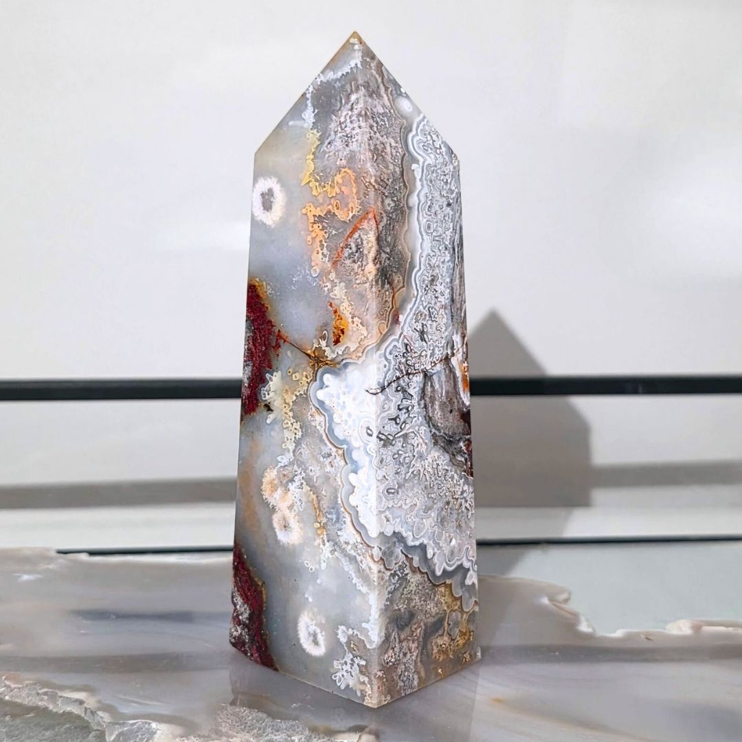 Crazy Lace Agate & Chalcedony Tower - 10.5cm tall