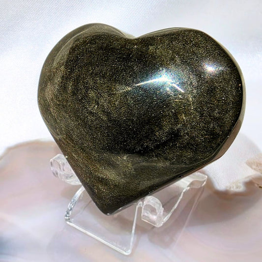 Gold Sheen Obsidian Heart Carving - includes stand