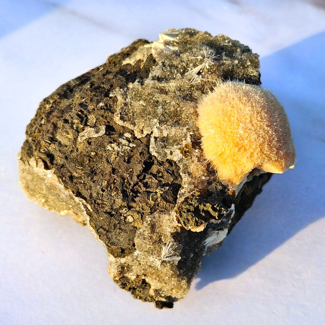 Thomsonite with Mesolite & Druzy Chalcedony