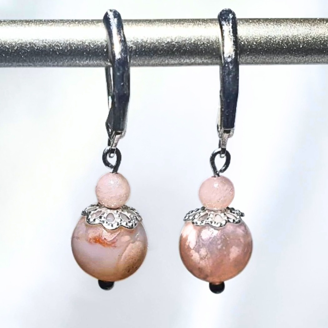 Flower Agate & Morganite Crystal Earrings